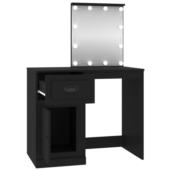 Tocador con LED madera contrachapada negro 90x50x132,5 cm