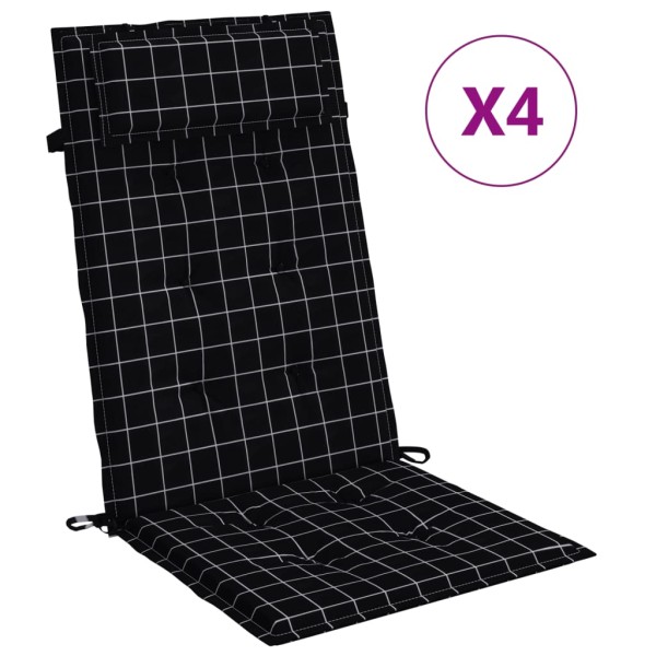 Cojines silla respaldo alto 4 uds tela Oxford a cuadros negro