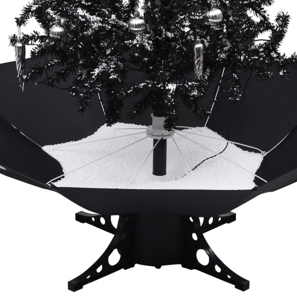 Árbol de Navidad con nieve y base de paraguas PVC negro 170 cm