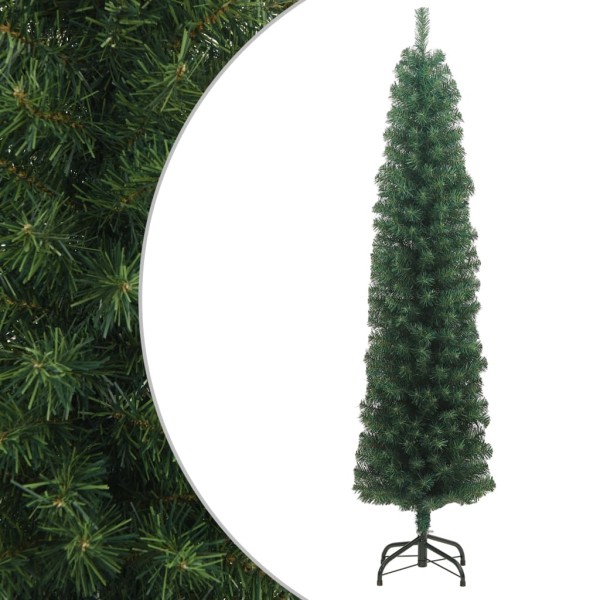 Árbol de Navidad artificial delgado y soporte PVC verde 210 cm