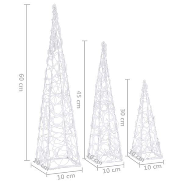 Set cono luz LED decorativo acrílico blanco frío 30/45/60cm