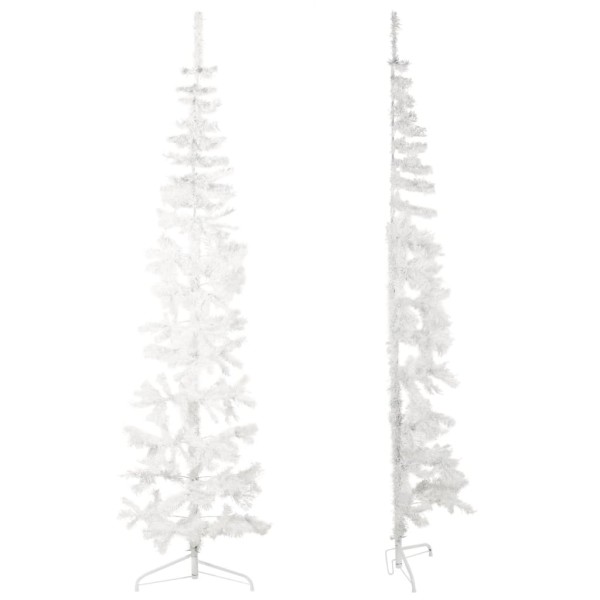 Medio árbol de Navidad artificial con soporte blanco 210 cm