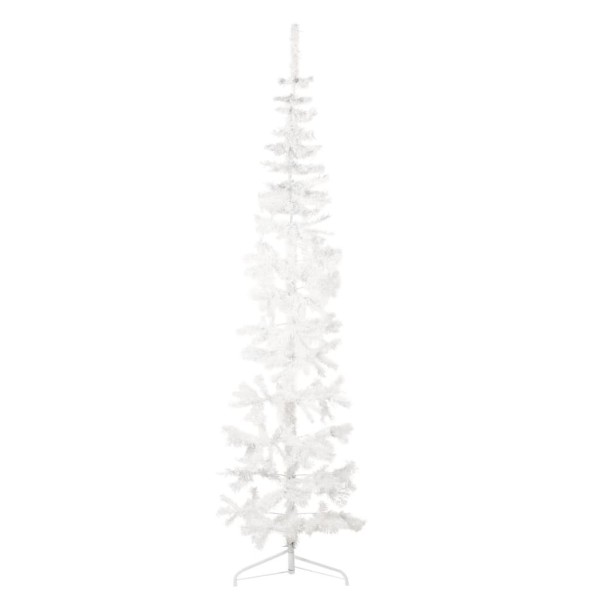 Medio árbol de Navidad artificial con soporte blanco 210 cm