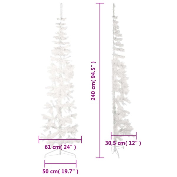 Medio árbol de Navidad artificial con soporte blanco 210 cm