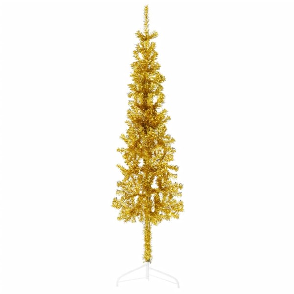 Medio árbol de Navidad artificial con soporte dorado 120 cm