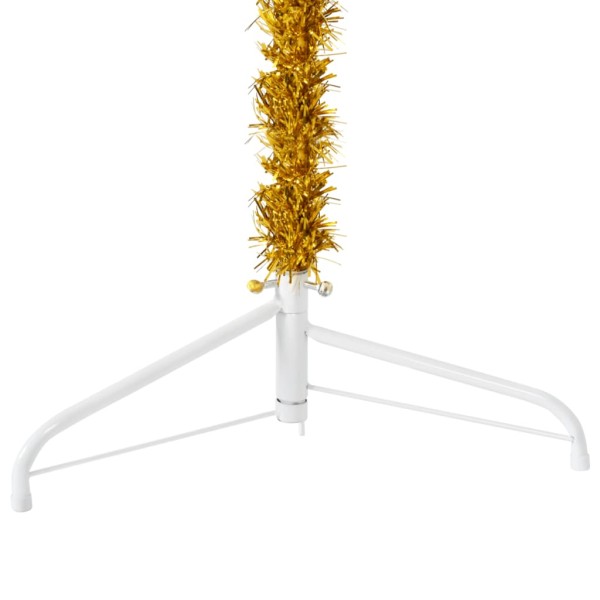 Medio árbol de Navidad artificial con soporte dorado 120 cm