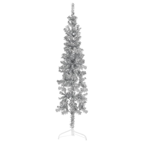 Medio árbol de Navidad artificial con soporte plateado 120 cm