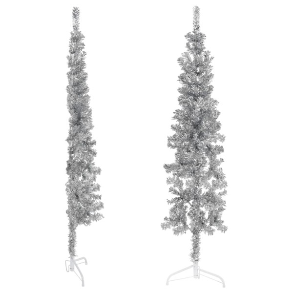 Medio árbol de Navidad artificial con soporte plateado 180 cm