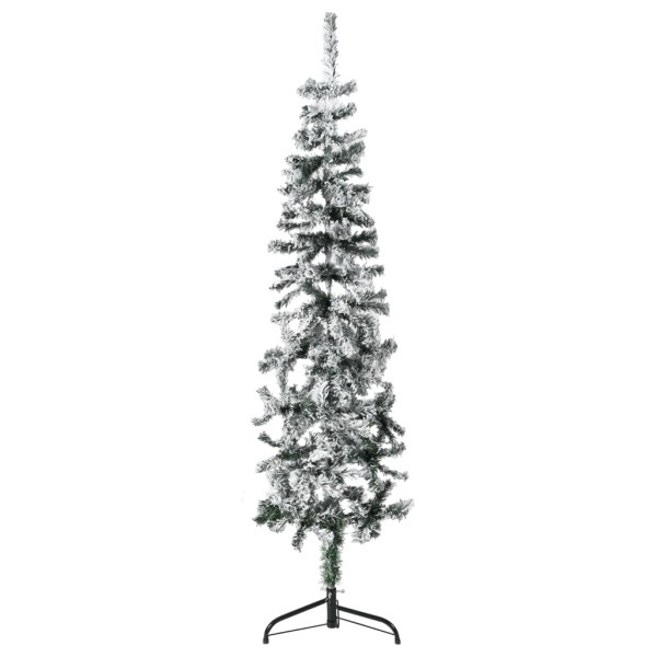 Mitad árbol Navidad artificial estrecho con nieve 120 cm