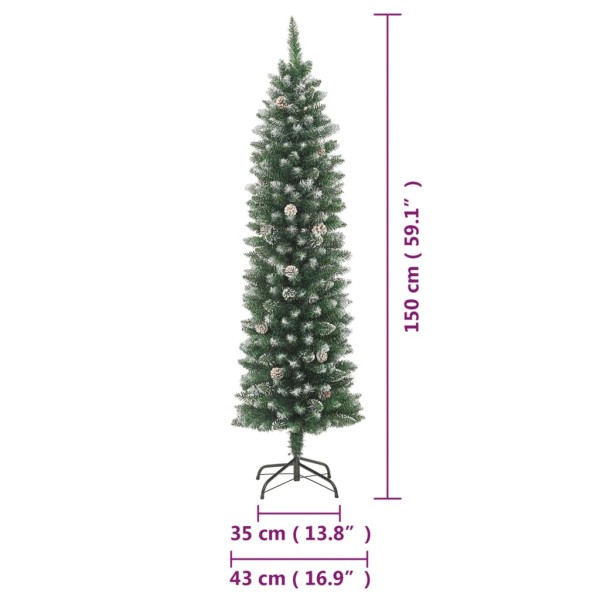 Árbol de Navidad artificial estrecho con soporte PVC 150 cm