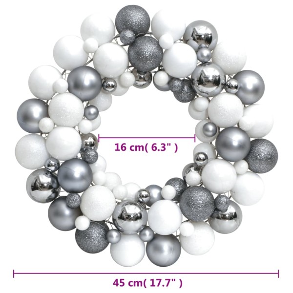 Corona de Navidad poliestireno blanca y gris 45 cm