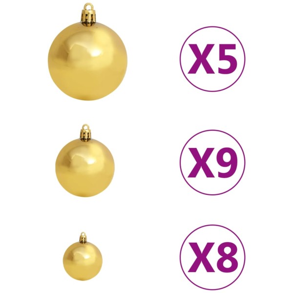 Árbol de Navidad preiluminado con luces y bolas dorado 120 cm