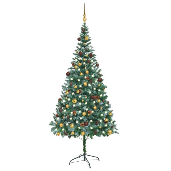 Árbol de Navidad helado con luces, bolas y piñas 210 cm