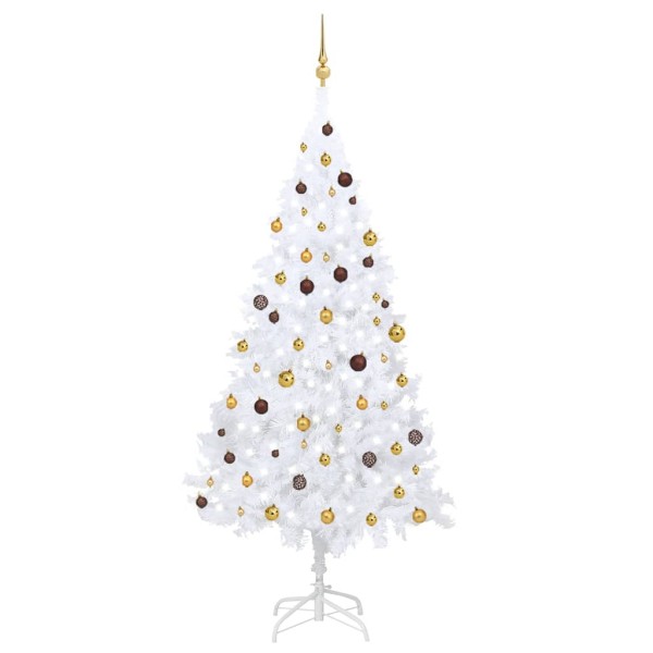 Árbol de Navidad preiluminado con luces y bolas blanco 240 cm