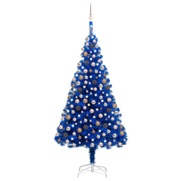 Árbol de Navidad preiluminado con luces y bolas azul 240 cm