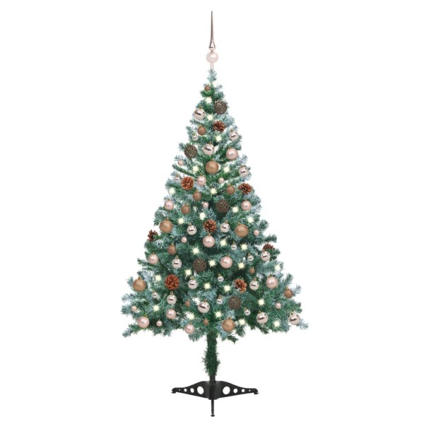 Árbol de navidad glaseado con LEDs, bolas y piñas 150 cm