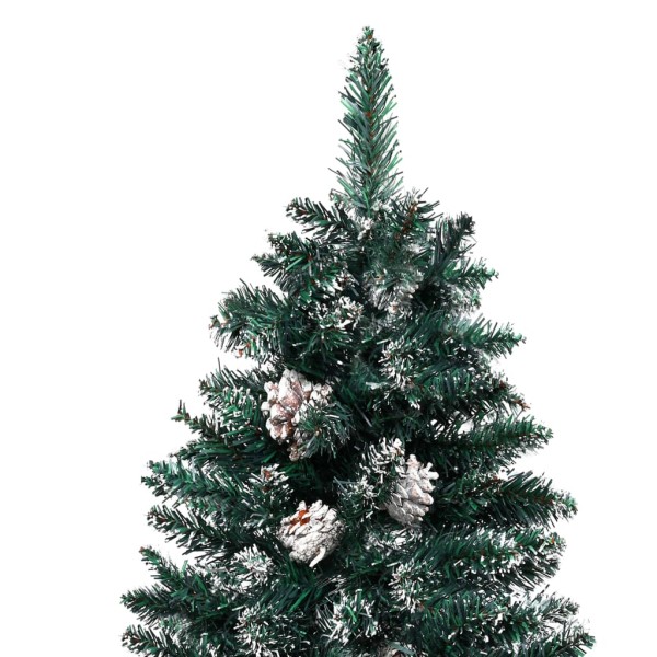 Árbol de Navidad delgado madera auténtica y nieve verde 180 cm