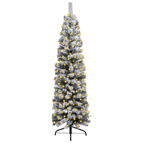 Árbol de Navidad delgado con nieve PVC verde 120 cm