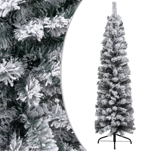 Árbol de Navidad delgado con nieve PVC verde 120 cm