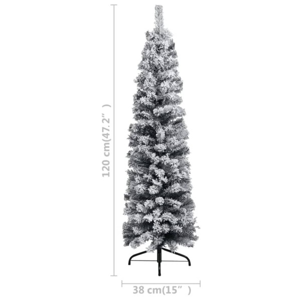 Árbol de Navidad delgado con nieve PVC verde 120 cm