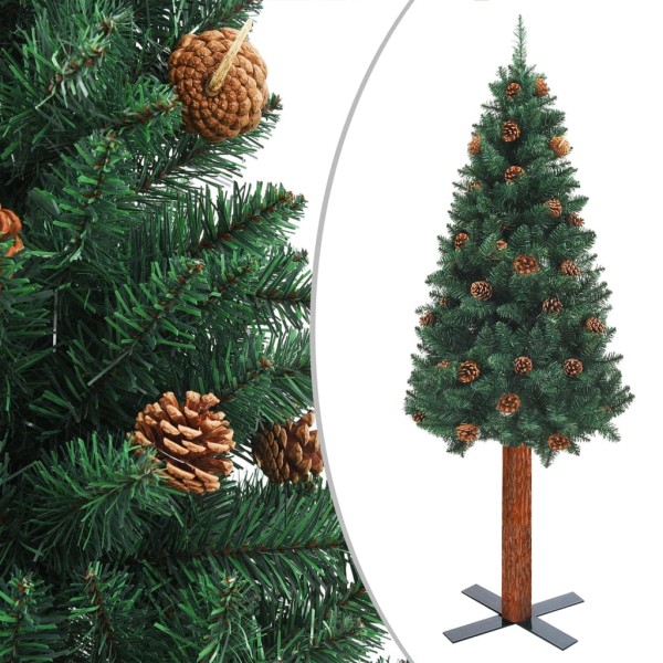 Árbol de Navidad delgado con luces y bolas verde 150 cm