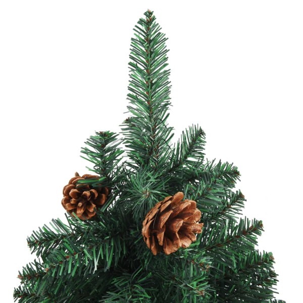 Árbol de Navidad delgado madera auténtica y piñas verde 210 cm