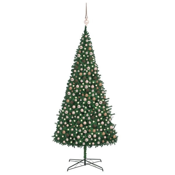 Árbol de Navidad preiluminado con luces y bolas verde 400 cm