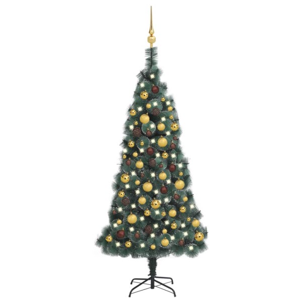 Árbol de Navidad artificial con LEDs y bolas PVC verde 150 cm