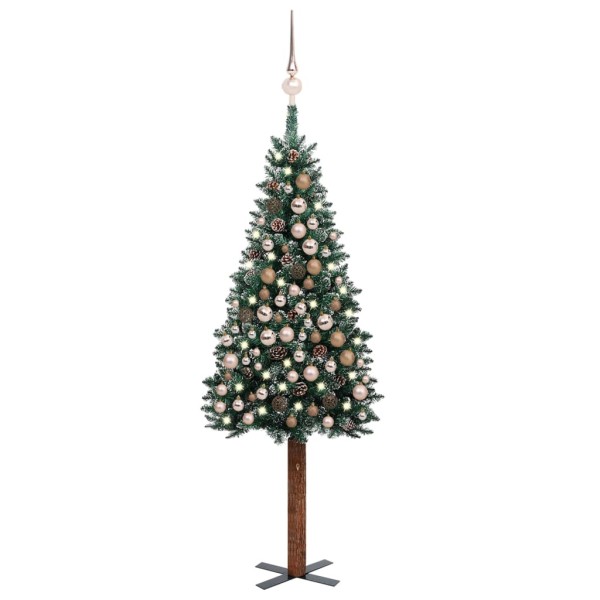 Árbol de Navidad delgado con luces y bolas verde 210 cm