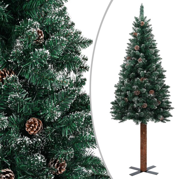 Árbol de Navidad delgado con luces y bolas verde 210 cm