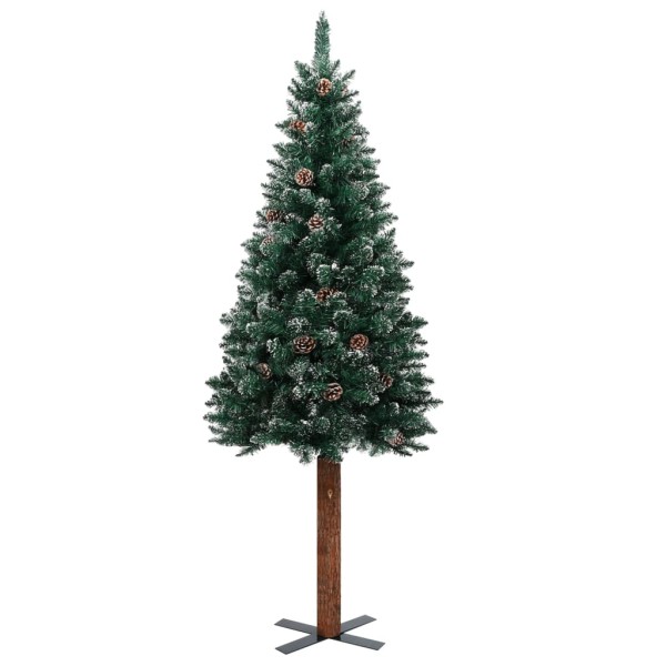 Árbol de Navidad delgado con luces y bolas verde 210 cm