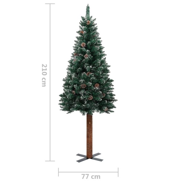 Árbol de Navidad delgado con luces y bolas verde 210 cm