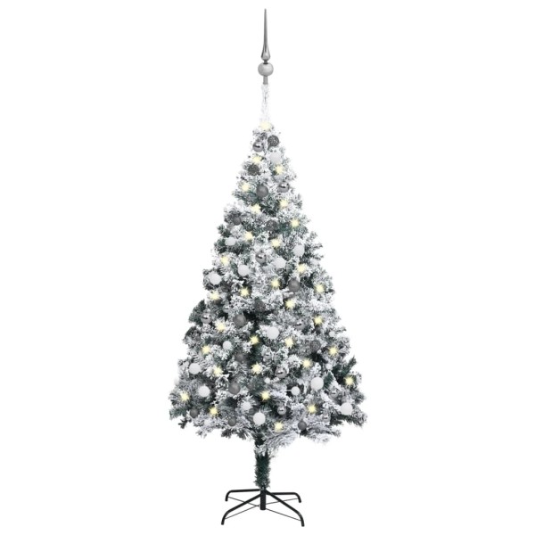 Árbol de Navidad preiluminado con luces y bolas verde 210 cm