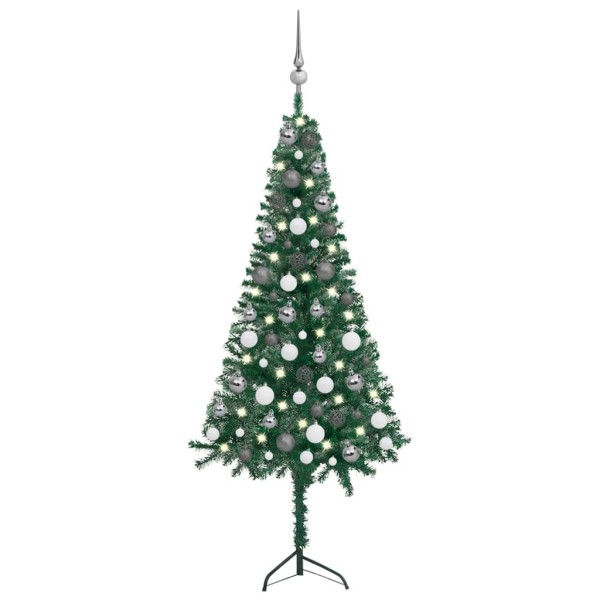 Árbol de Navidad artificial de esquina LED y bolas verde 120 cm