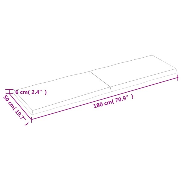 Tablero de mesa madera maciza borde natural 180x50x(2-6) cm