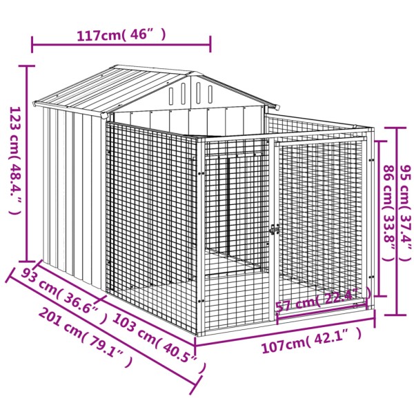 Caseta perros corral acero galvanizado gris claro 117x201x123cm