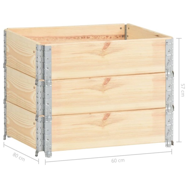 Collares de caja de pallet 3 uds madera maciza de pino 60x80 cm