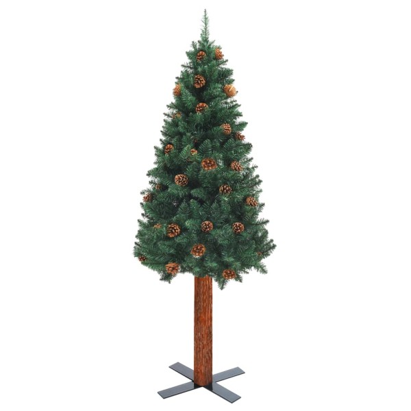 Árbol de Navidad delgado madera auténtica y piñas PVC 180 cm