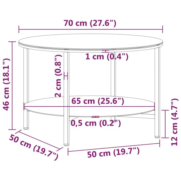 Mesa de centro vidrio templado negro y transparente 70 cm