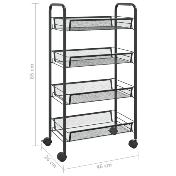 Carrito de cocina 4 niveles hierro negro 46x26x85 cm