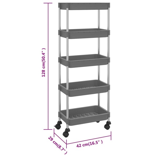 Carrito de cocina 5 niveles hierro y ABS gris 42x29x128 cm