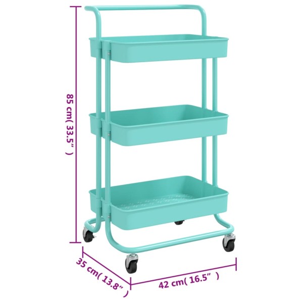 Carrito de cocina 3 niveles hierro y ABS turquesa 42x35x85 cm