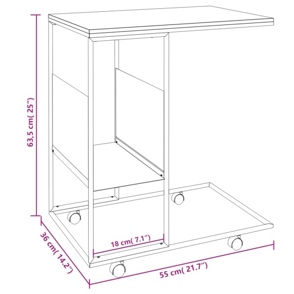 Mesa auxiliar con ruedas contrachapado blanco 55x36x63,5 cm