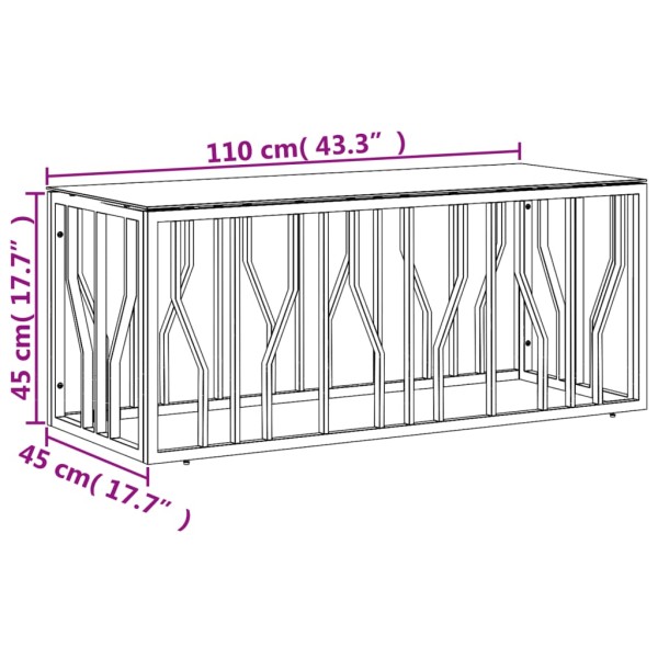 Mesa de centro acero inoxidable y vidrio 110x45x45 cm