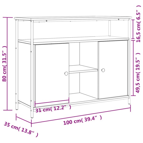 Aparador de madera de ingeniería roble ahumado 100x35x80 cm