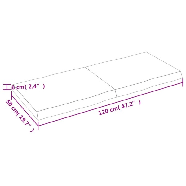 Tablero mesa madera tratada borde natural marrón 120x50x(2-6)cm