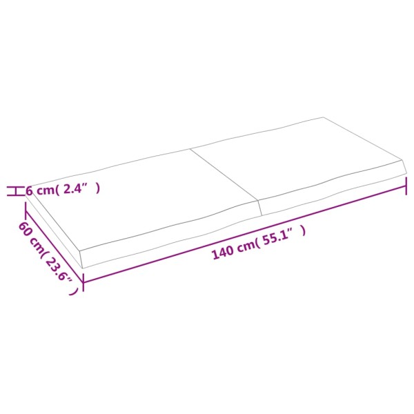 Tablero mesa madera tratada borde natural marrón 140x60x(2-6)cm