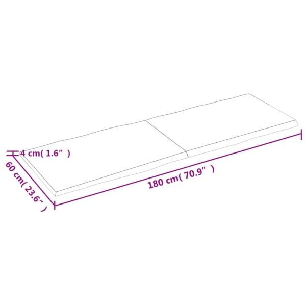 Tablero mesa madera tratada borde natural marrón 180x60x(2-4)cm