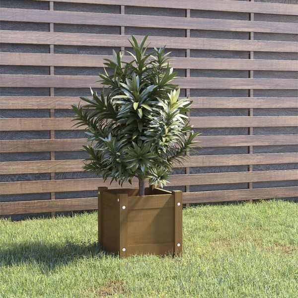 Jardinera de madera maciza de pino marrón 31x31x31 cm