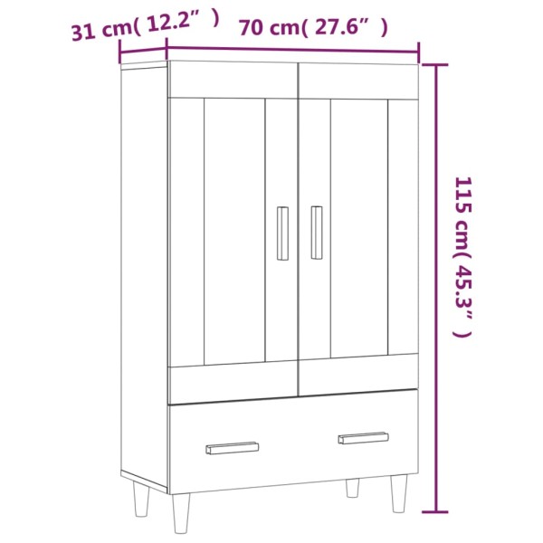 Aparador de madera contrachapada blanco 70x31x115 cm